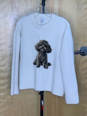 Maeve Cream Sweater with Cute Puppy Motif XS